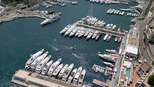 Aerial shot of Hercules port (Port Hercule) in Monaco, Cote d'Azur (Azure Coast)