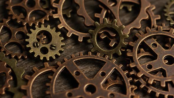 Rotating stock footage shot of antique and weathered watch faces