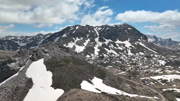 The end of winter in the mountains aerial view 4 K