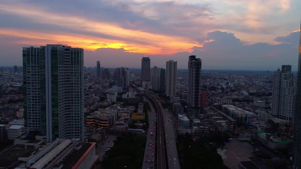 4k Aerial city view of Bangkok dowtnown, Flying over Bangkok, Thailand.