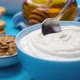Bowl of Sour Cream on Blue Background Greek Yogurt - VideoHive Item for Sale