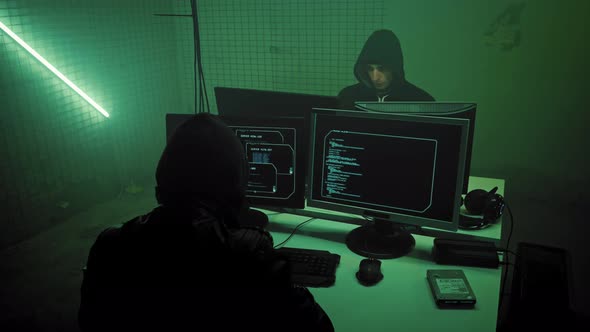 Two Hackers Are Working Together with Computers