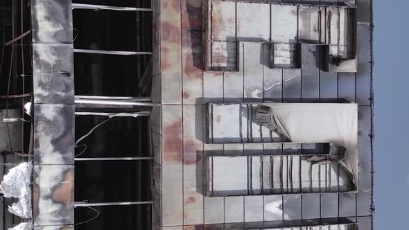 Vertical Video of Bucha Ukraine  a Destroyed Shopping Center During the War