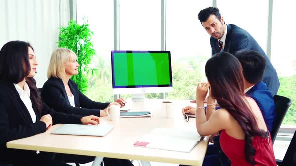 Business People in the Conference Room with Green Screen