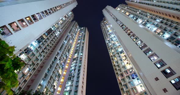 Timelapse of Hong Kong residential skyscraper at night