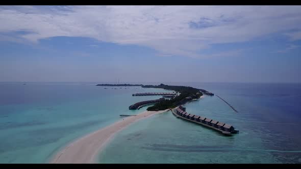 Aerial flying over tourism of paradise lagoon beach journey by blue water and clean sandy background