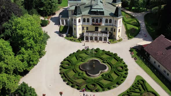 Aerial view of the beautiful Betliar manor house in the village of Betliar in Slovakia