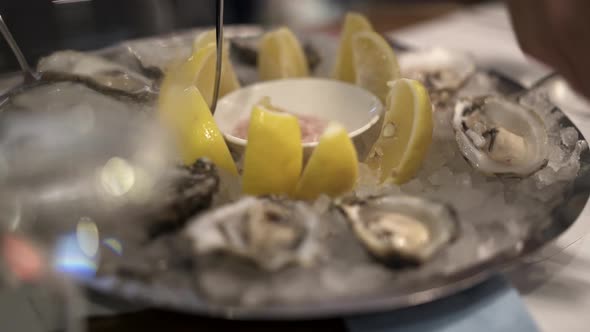 Close Up Micro Shot of Oysters on a Plate in a Restaurant