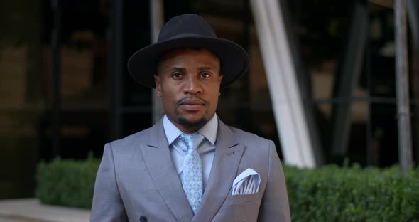 Adult Handsome Man Wearing Stylish Suit and Tie Turning Head and Looking To Camera, Portrait