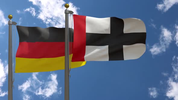 Germany Flag Vs Konstanz City Flag on Flagpole