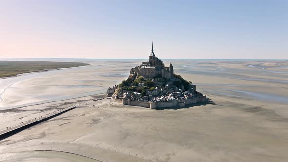 The iconic Mont-Saint-Michel in France. Seen from above.