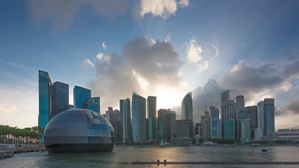 Beautiful Moment to the City Skyline and Skyscrapers at Marina Bay downtown.