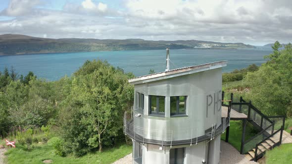 AERIAL ROTATING- A sheet aluminium tiny house next to the Sound of Mull, Scotland