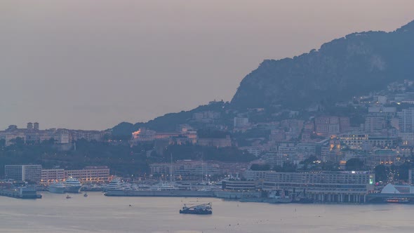 Cityscape of Monte Carlo Day To Night Timelapse Monaco After Summer Sunset