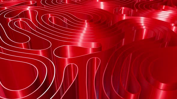 Rows of colorful rippling stripes animation 3d rendering. Motion design. Smooth hypnotic pattern.