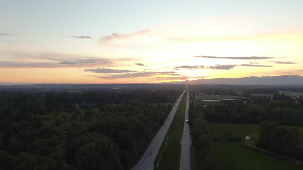 Aerial Panoramic View of TransCanada Highway 1 in Fraser Valley