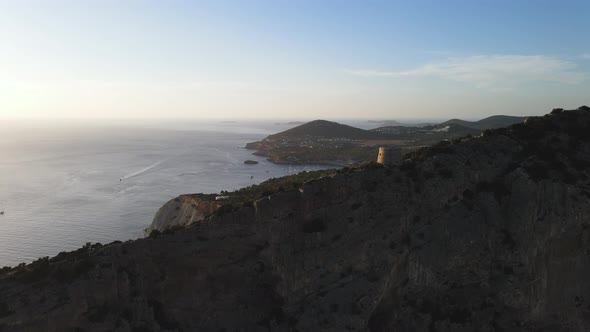 Aerial View of Torre Des Savinar Tower Near Ibiza Es Vedra and Vedranell Islands