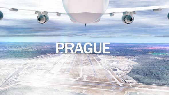 Commercial Airplane Over Clouds Arriving City Prague