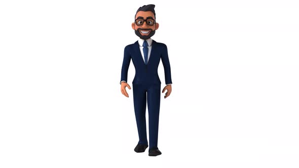 Fun 3D cartoon animation of an indian businessman with alpha