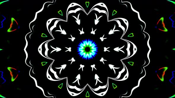 bright light that regulates colorful movements with flower shapes, black backgrounds alt