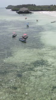 Boat Boats in the Ocean Near the Coast of Zanzibar Tanzania Slow Motion Vertical Video