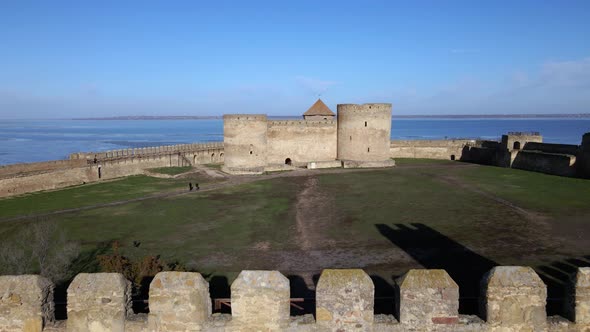 Aerial view of the Akkerman fortress in Belgorod-Dniester, Ukraine in winter