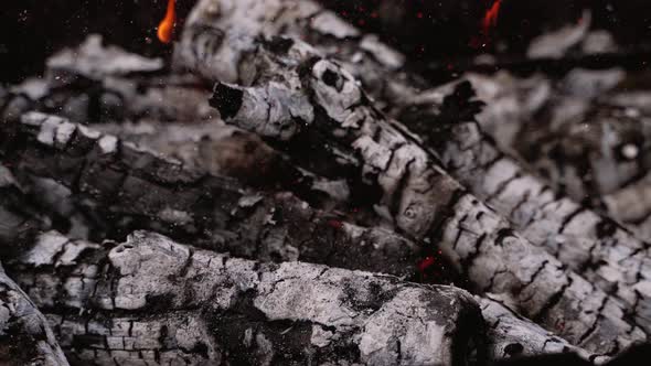 Flame of fire on nature. Close up of burning coals in barbecue grill