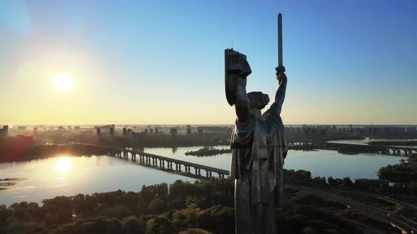 Monument Motherland in the Morning. Kyiv, Ukraine. Aerial View