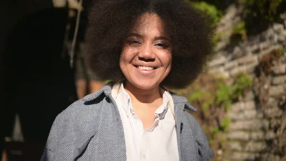 Close Up Fashion Street Style Portrait of Attractive Young Natural Beauty African American Woman