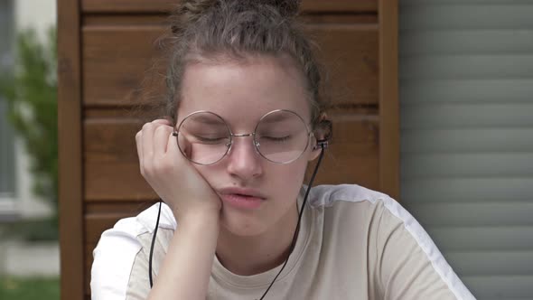 Female Student Sleeps During the Online Lesson