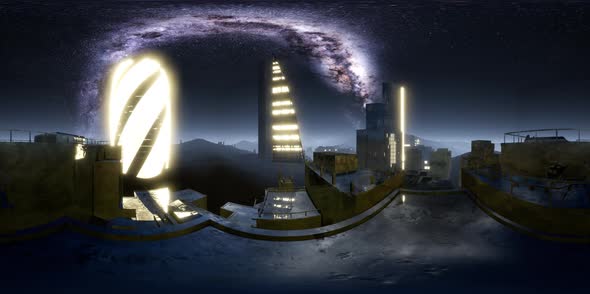 City Skyline at Night Under a Starry Sky. VR360 alt