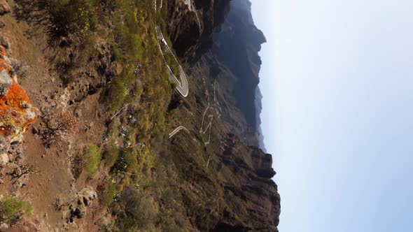 Aerial of the Masca landscape with the curvy roads, Tenerife