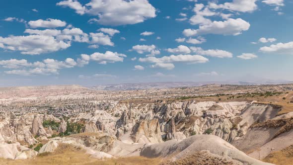 Red Valley and Rose Valley of Goreme of Nevsehir in Cappadocia Aerial Timelapse Turkey
