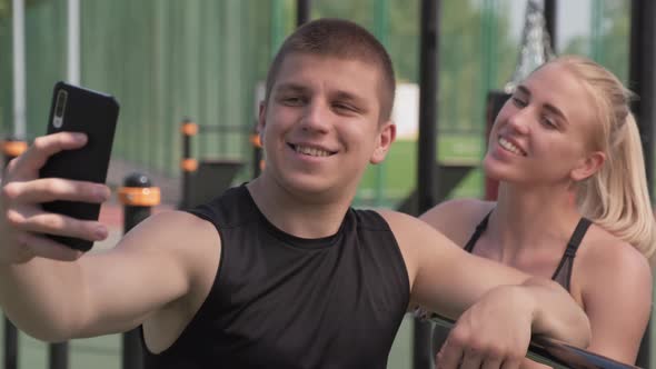 Sport Couple Taking Selfie During Outdoor Workout