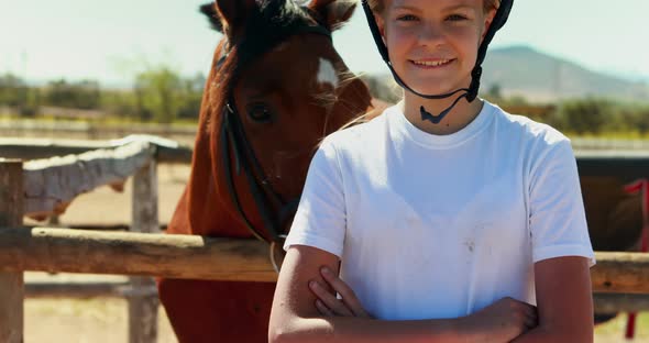 Portrait of girl standing with arms crossed in ranch 4k