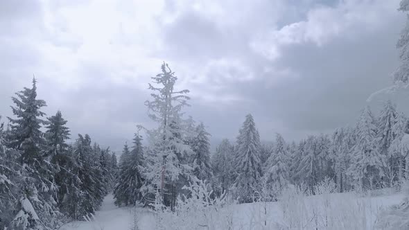 Aerial View of a Fabulous Winter Mountain Landscape Closeup