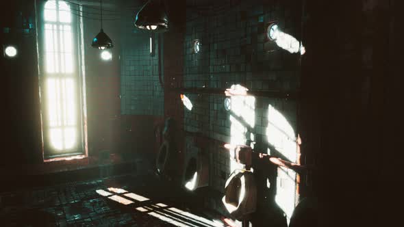 Abantoned Old Public Toilet with Bright Lights alt