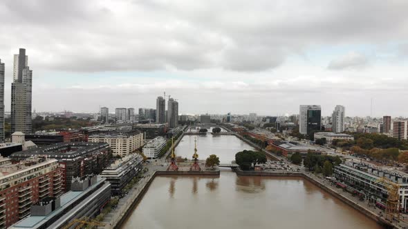 Aerial View of Río de la Plata, Puerto Madero and Puente de la Mujer in Buenos Aires, Argentina