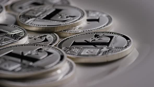 Rotating shot of Litecoin Bitcoins 