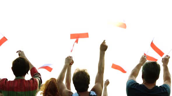 Happy People Waving the Flags of Poland