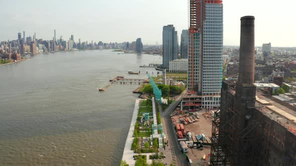 Aerial look on the Domino Park in Brooklyn