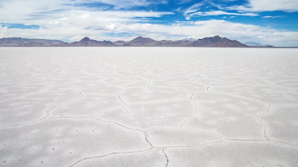 Time lapse moving over crack in the salt flats desert