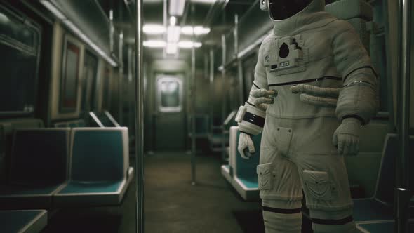 Astronaut Inside of the Old Non-modernized Subway Car in USA