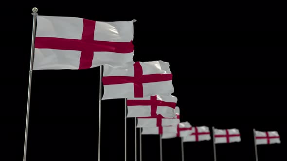 England Row Of Flags Animation Include Alpha Channel