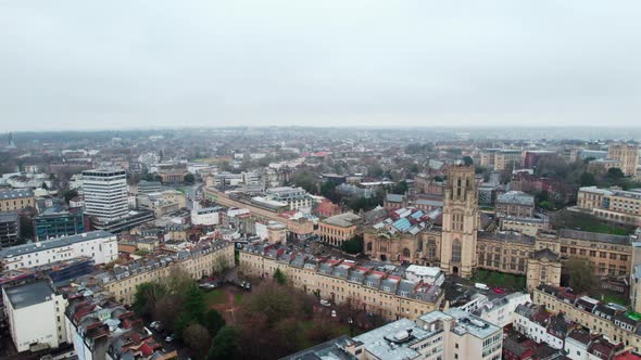 aerial drone view of Cabot Tower, Bristol University and Brandon Hill. city ​​center