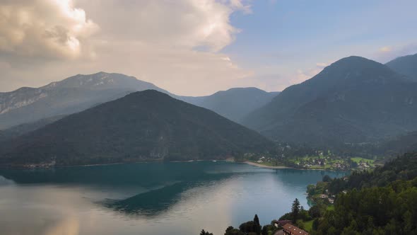 Especially beauty lake ledro amidst imposing mountain amphitheater in Trentino, Italy (Lago Di Ledro