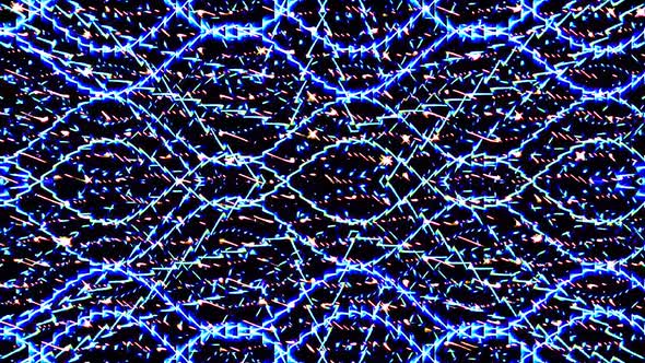 shining bright lines set blue wave motion, colorful, on black background