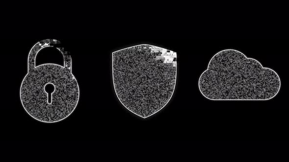 Transition of key logo and shield logo and cloud logo abstract background alpha channel included alt