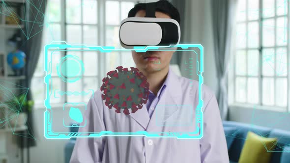 Doctor Using Using Vr Glasses Virtual Reality Working With Animated 3D Human Body Parts