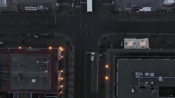 AERIAL: Beautiful Overhead View of Downtown Berlin Mitte, Germany with Car Traffic and City Lights 